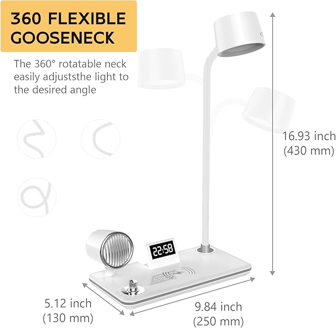 LED Desk Lamp with Wireless Charger and Bluetooth Speaker