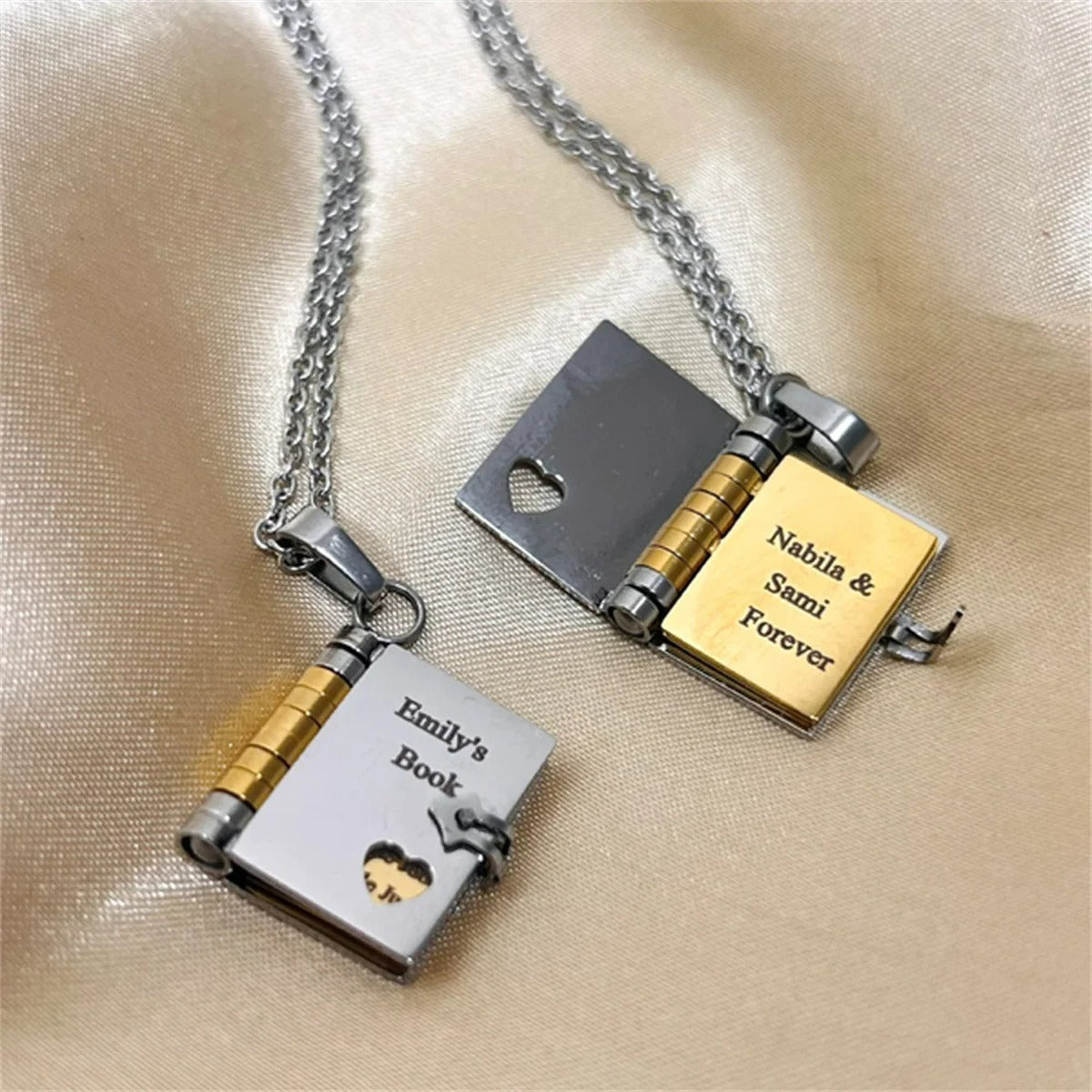 Stainless Steel Couple Book Pendant Necklace Titanium Steel Love