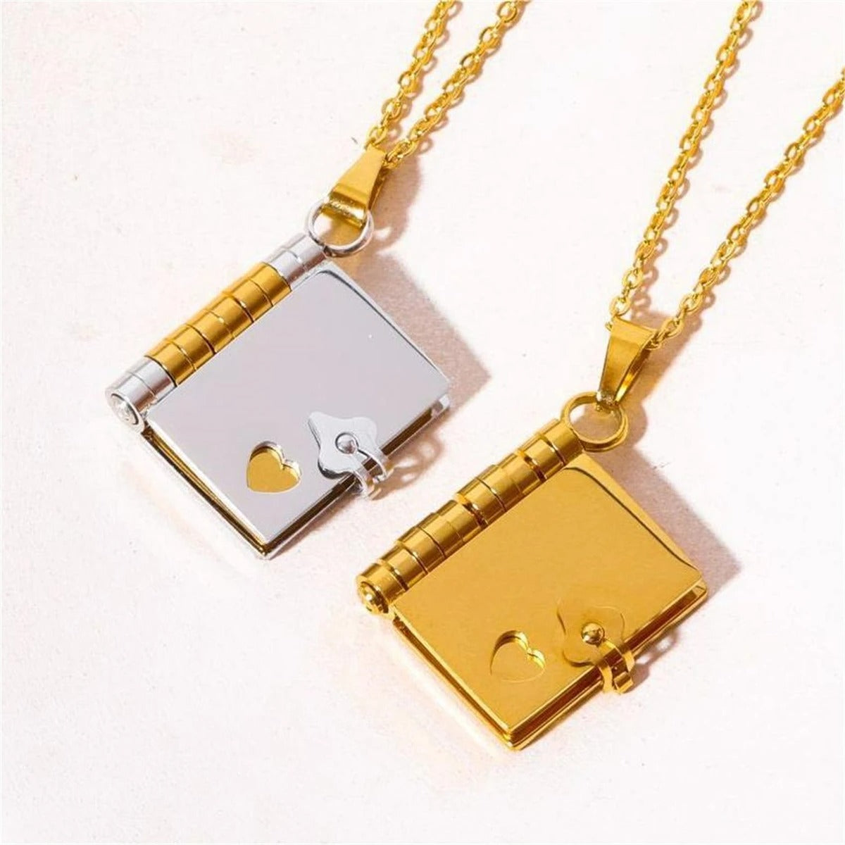 Stainless Steel Couple Book Pendant Necklace Titanium Steel Love