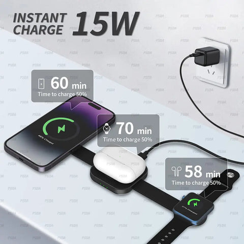 Foldable 3 in 1 Fast Magnetic Wireless Charger