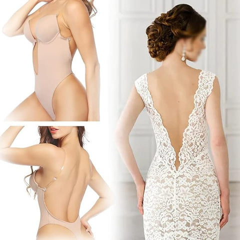 Women's Plunge Deep V-Neck Backless Bodysuit Shapewear