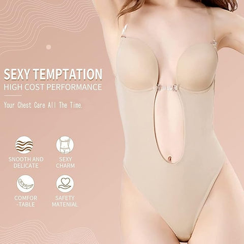 Women's Plunge Deep V-Neck Backless Bodysuit Shapewear