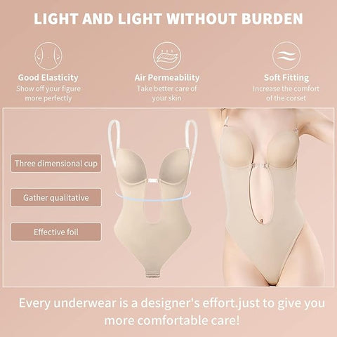 Women's Plunge Deep V-Neck Backless Bodysuit Shapewear