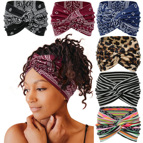 6-Pack Boho Wide Headbands for Women