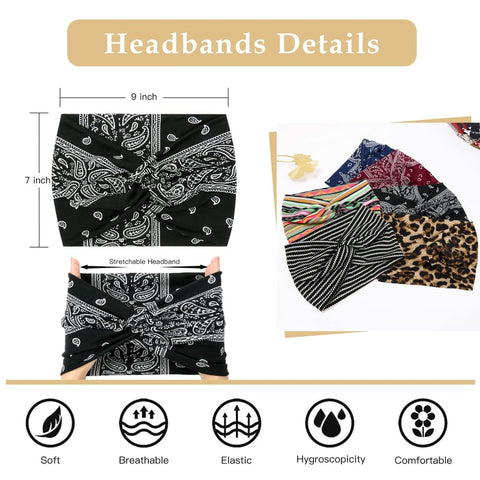 6-Pack Boho Wide Headbands for Women