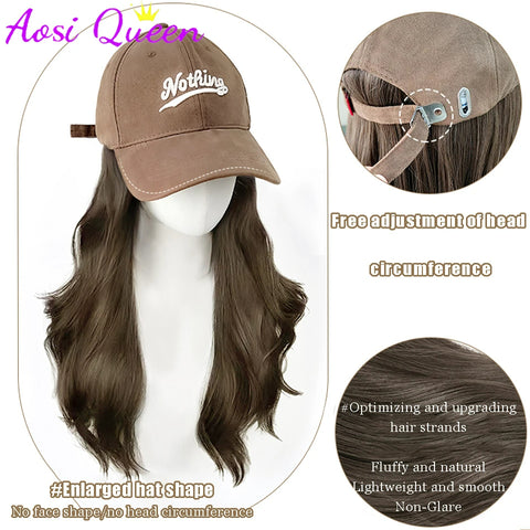 Fashionable Hat with Long Fluffy Natural Hat Wig
